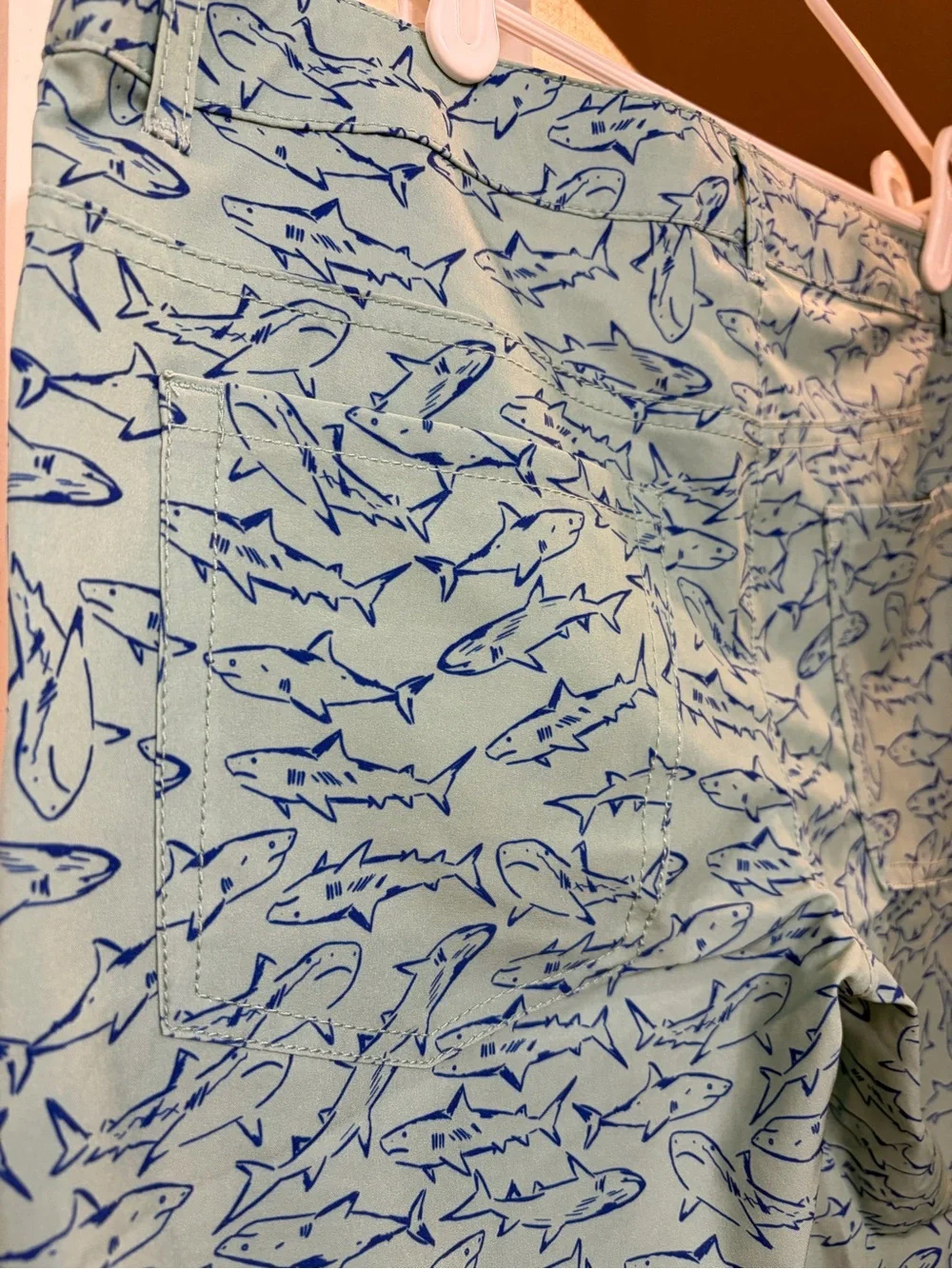 Cat & Jack Teal Swim Trunks with Navy Shark Print